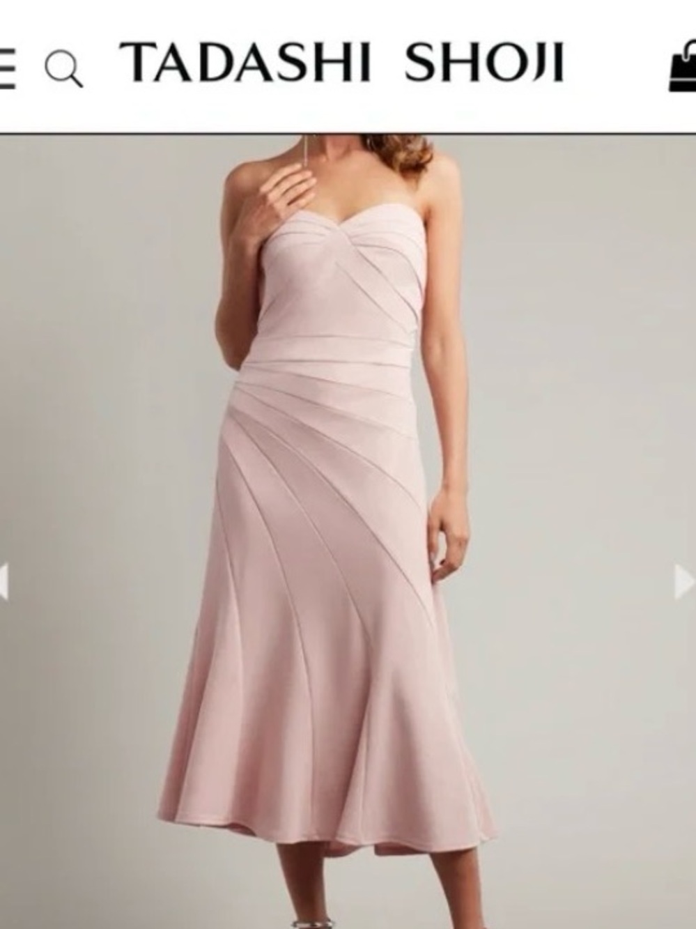 Tadashi Shoji Blush Strapless Sweetheart Midi Dress